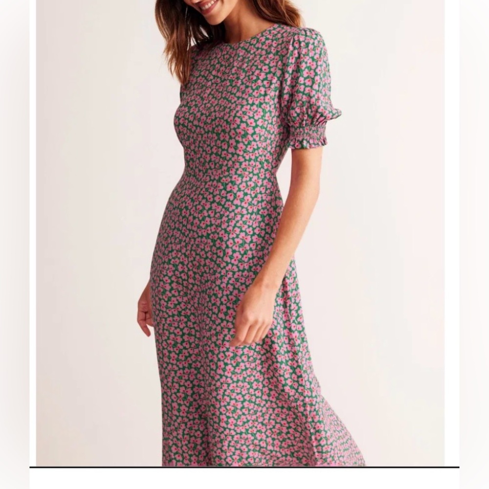 Boden Pink Floral Midi Dress - Picture 3 of 9